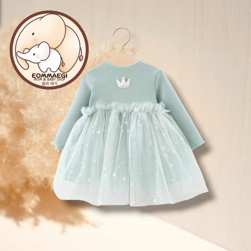 Dress Bayi Perempuan Furing Motif Bintang warna sage green
