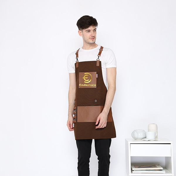 full apron brown synthetic leather Y strep for barista barberman etc