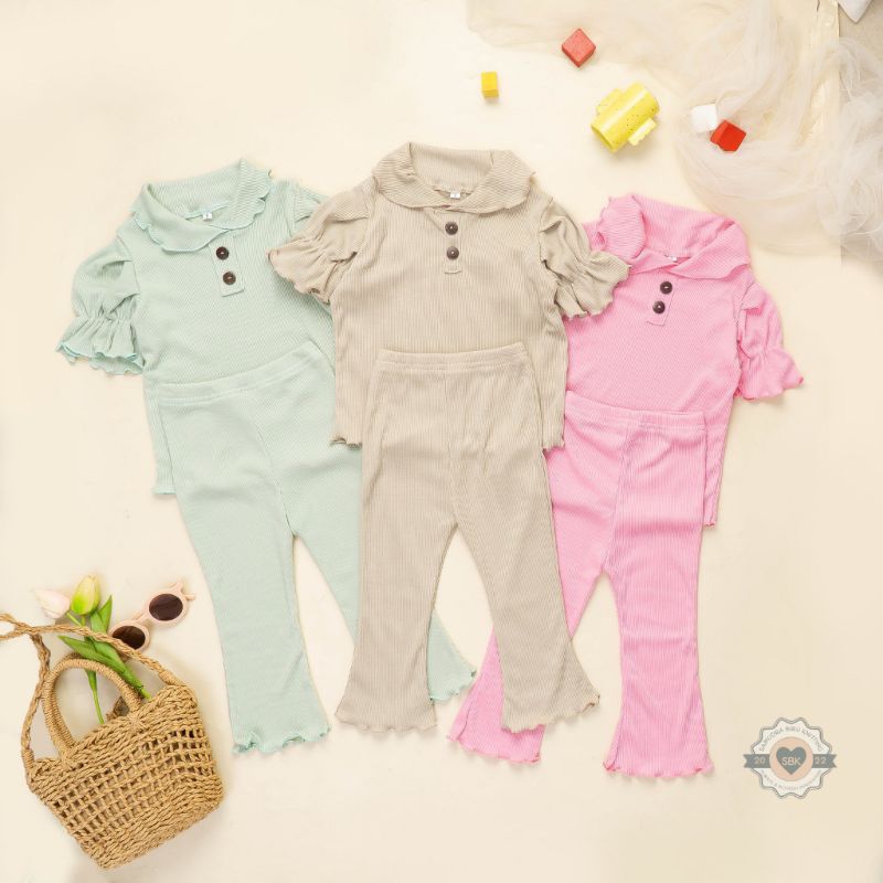 Baju Setelan ROCELLA Anak Perempuan Lekmong Crinkle Airflow Premium 2-6 Tahun Dengan Rok Celana Cewek