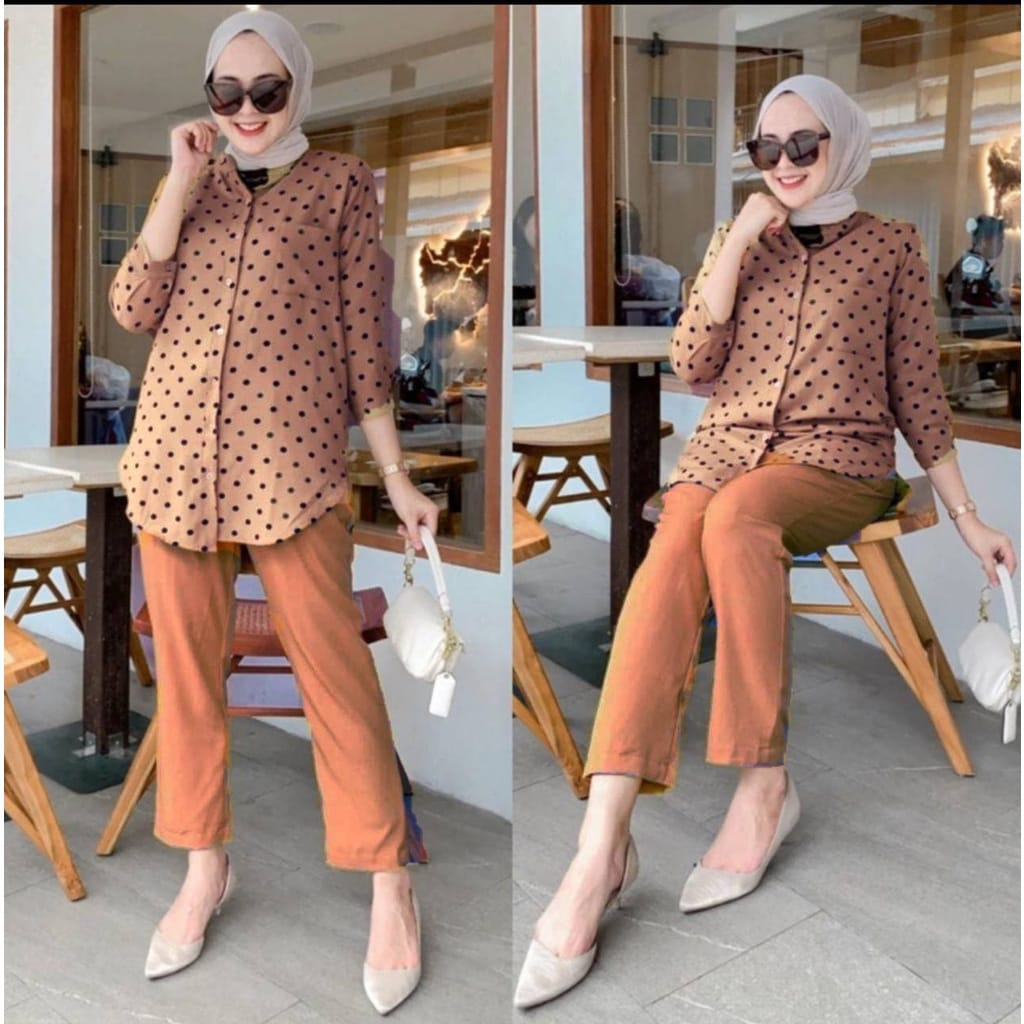 Kemeja Wanita Polkadot Jumbo ld 125 bahan katun terbaru 2023