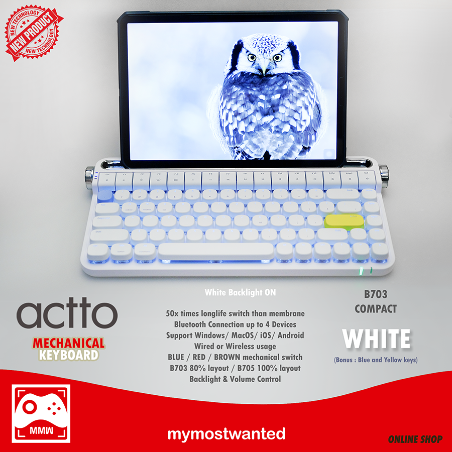 Keyboard Mechanical Premium ACTTO backlit typewriter switch WHITE
