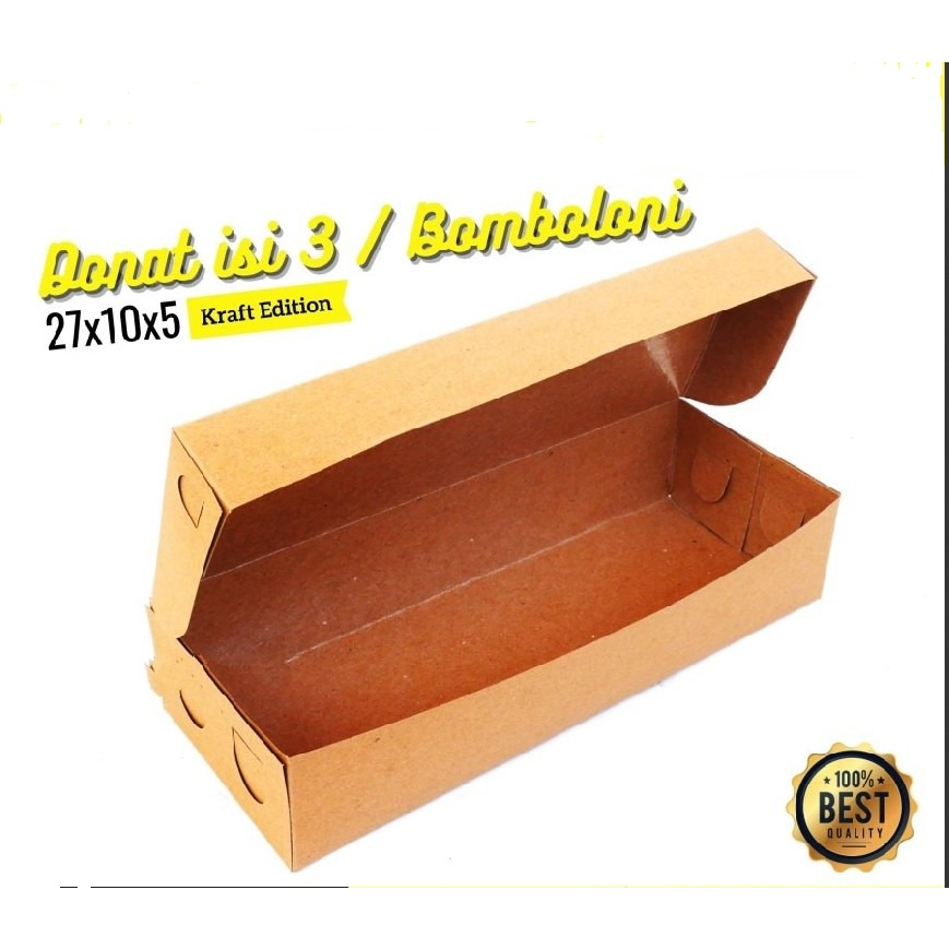 

27x10x5 Dus Donat isi 3 Box Laminasi Kotak Donut Bomboloni Martabak Bandeng Kemasan Kraft Anti Minyak KL005