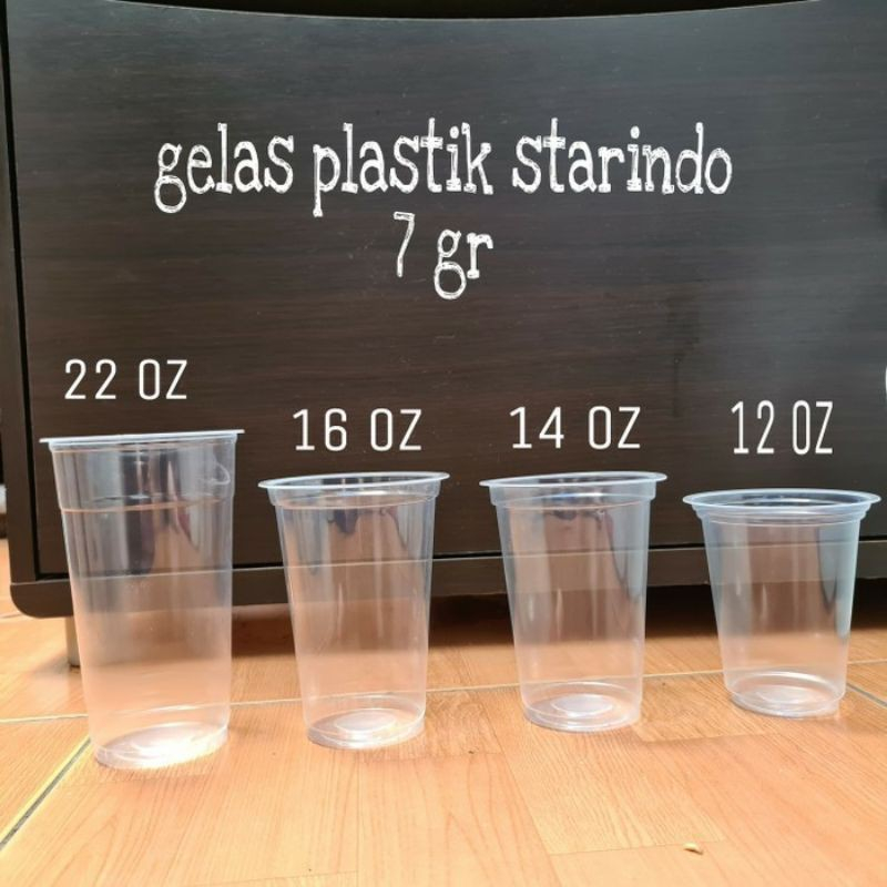 [1 Dus] Gelas Cup STARINDO Plastik Tebal 12oz 14oz 16oz 7gr 22oz 9.5gr isi 1000