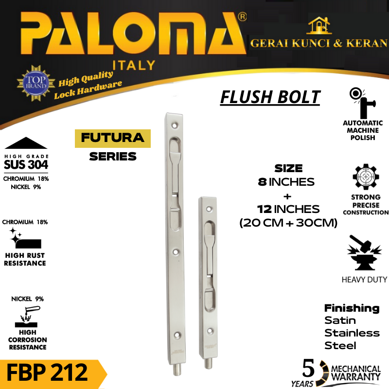 GRENDEL SLOT TANAM FLUSH BOLT PALOMA FBP 212 FUTURA 8&quot;+12&quot; (20+30) CM