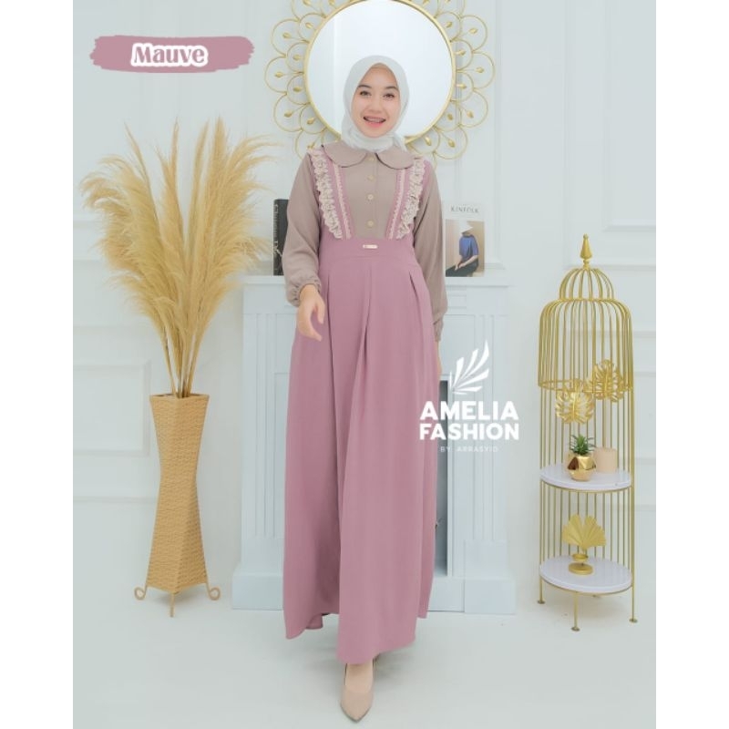 Dress ALULA by amelia fashion cringkle gamis renda kekinian