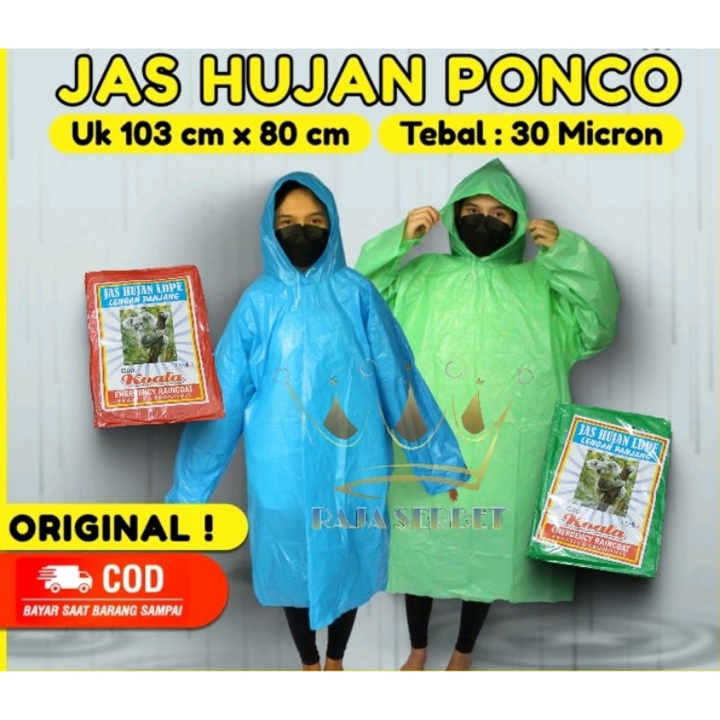 JAS HUJAN PLASTIK  PONCHO LENGAN WARNA HDPE / LDPE KOALA