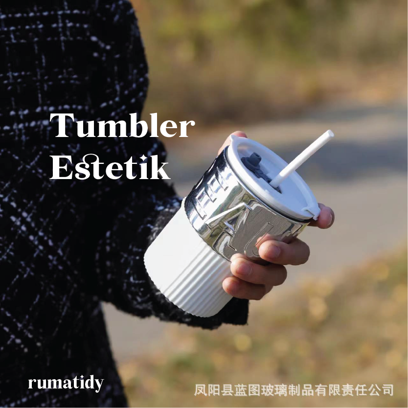 【RUMATIDY】Tumbler Kaca Silver Cup Estetik Kopi Coffee dengan Sedotan Aesthetic Tumblr Bottle Coffeee