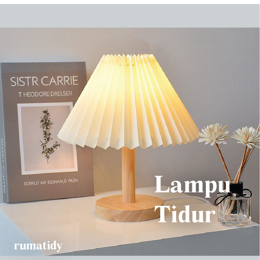 【RUMATIDY】Lampu Tidur Estetik Lampu Meja Samping Tempat Tidur Ala Korea Lampu Lipit Kain