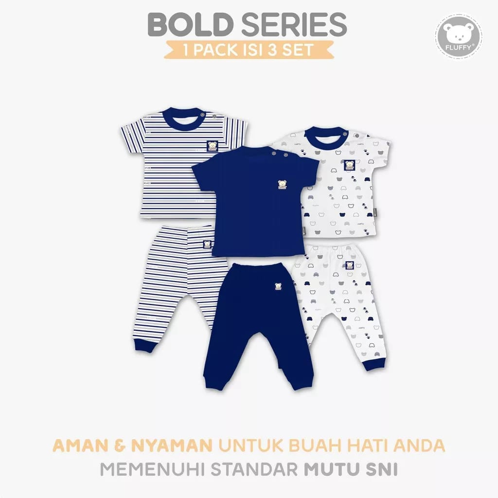 Fluffy - Setelan Oblong Pendek Celana Panjang BOLD SERIES SML 3 Pasang