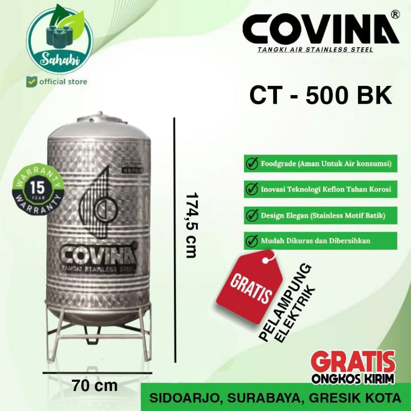 Tandon Air / Tangki Air / Toren Air Stainless Murah COVINA BK 500 Liter