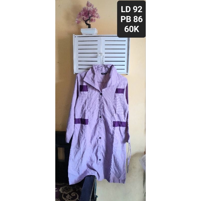 kemeja tunik ungu lilac purple kotak tangan serut