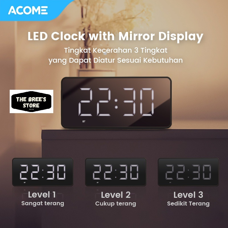 Acome Speaker Bluetooth 5.2 Jam Alarm LED Display Shocking Bass Garansi Resmi 1 Tahun A17