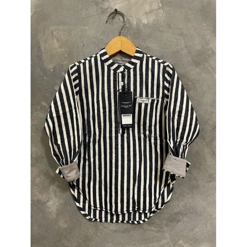 Kurta Anak Lengan Panjang Motif Salur Hitam Putih