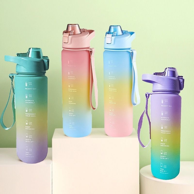 botol minum motivasi tutup flip 1 liter rainbow gratis stiker 3d&amp;2d