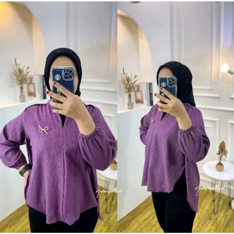 Livia Blouse/Blouse Wanita polos/Blouse Lady Crush/Outer premium Wanita/Kemeja Wanita lengan Balon