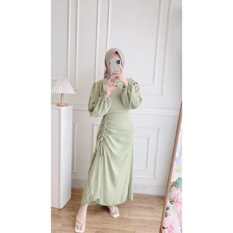 GHEA DRESS GAMIS CRINCLE SERUT KONDANGAN TERBARU HOMEDRESS GAMIS PUTIH POLOS KEKINIAN