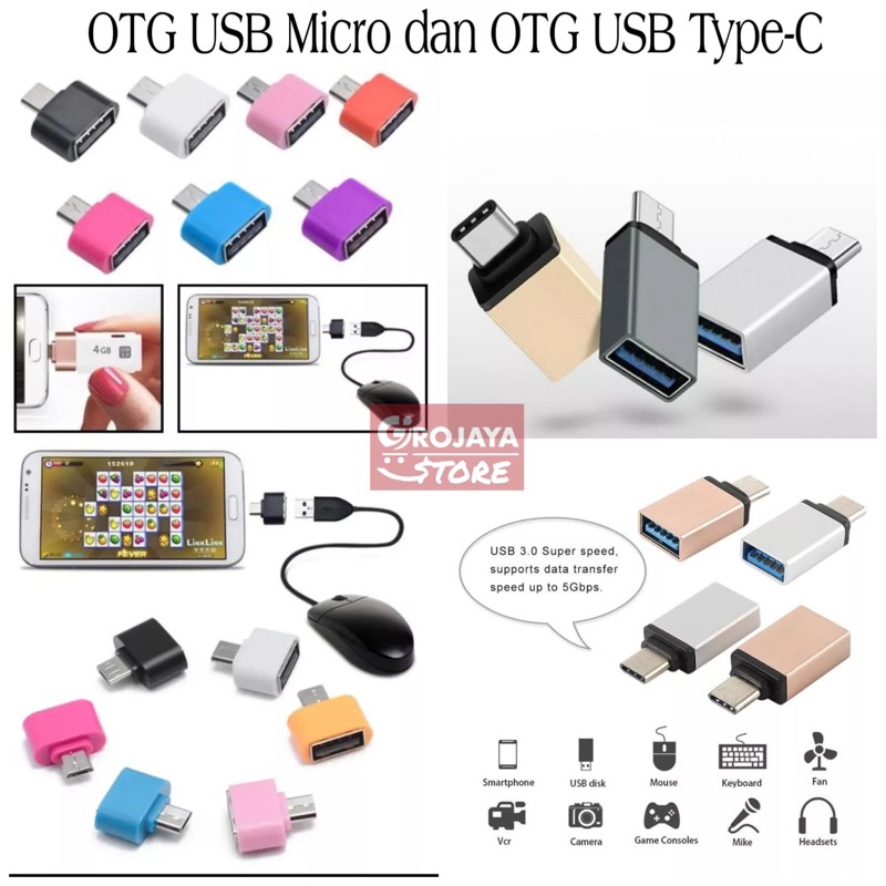 Mini Port OTG Adapter Micro dan Type C USB To Famele Smartphone - Sambungan Flashdisk ke HP Android