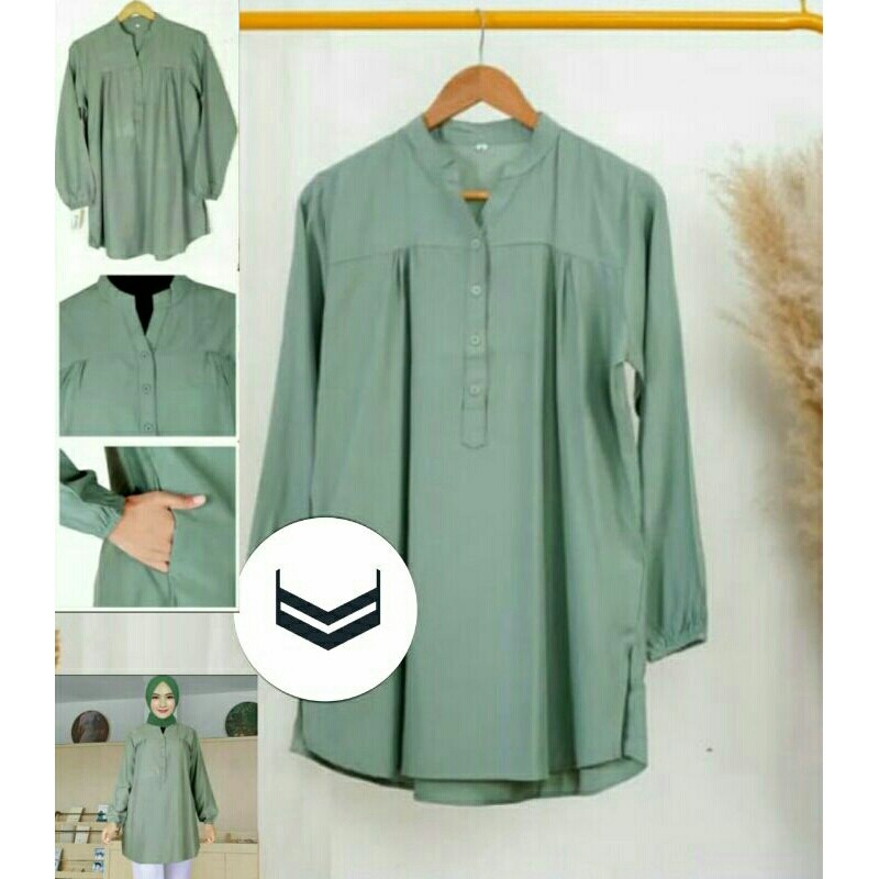 ATASAN BLOUSE KATUN VISCOSE JUMBO SAGE POLOS