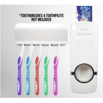 DHIOSHOPI - Dispenser Odol Tempat Sikat Gigi TOUCH ME Rak ToothPaste &amp; Brush Set WHITE Otomatis Pasta Holder