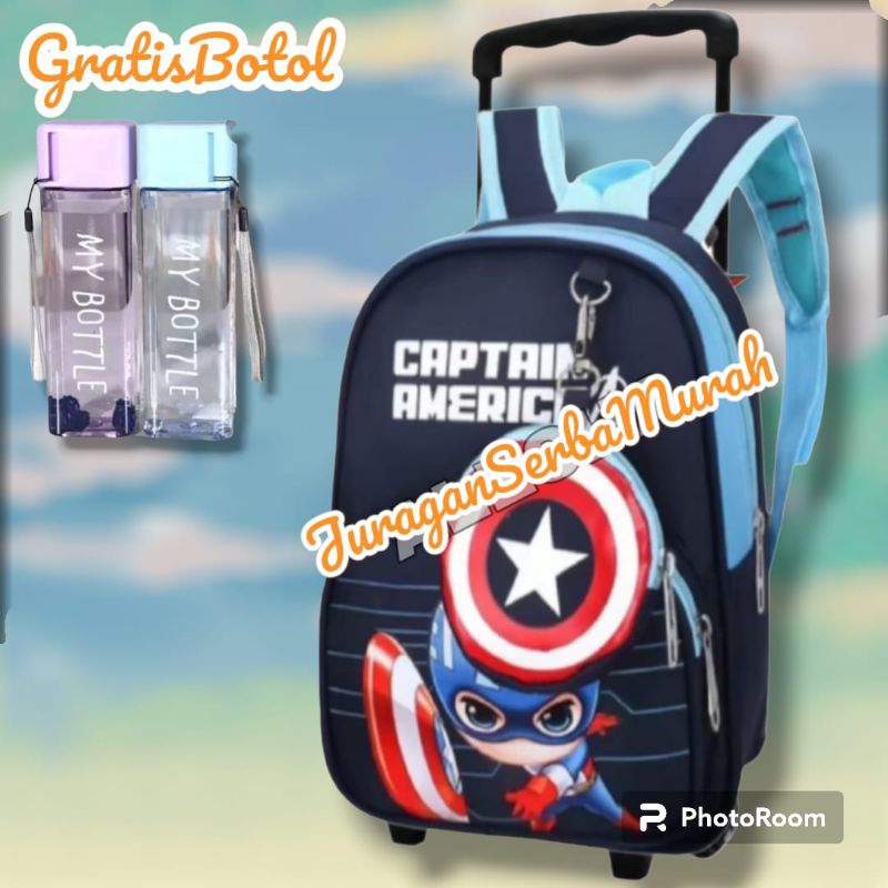 Tas Troli Tas Dorong Anak Laki-laki TK SD Karakter Spider-Man Superhero