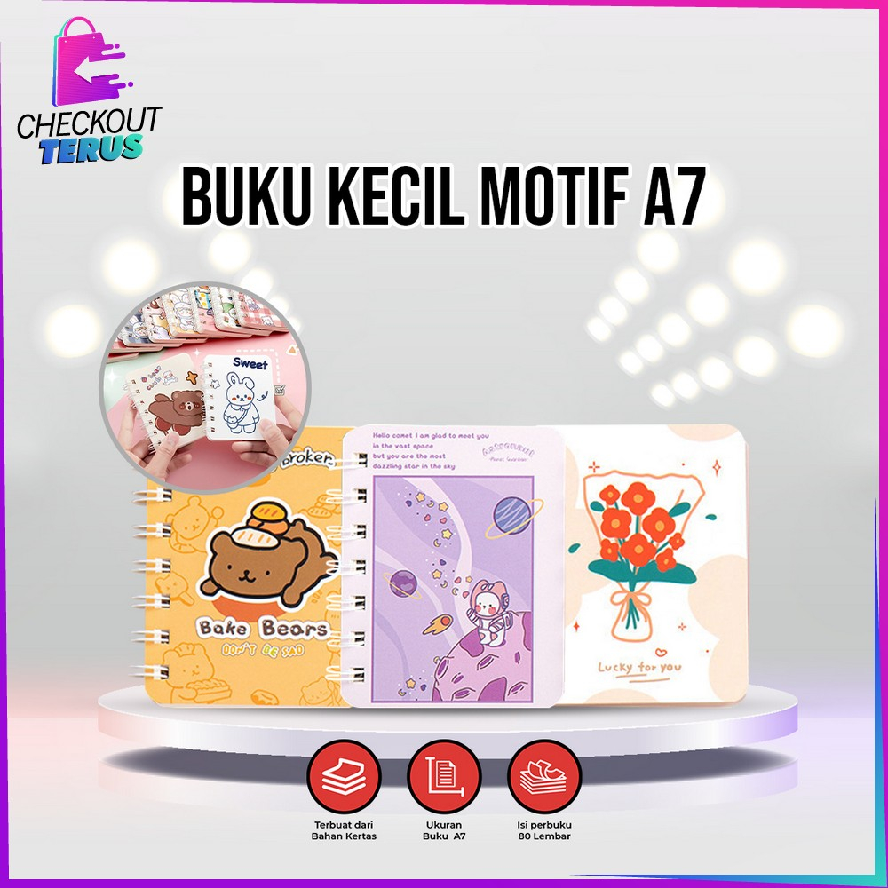 CT A58 Buku Catatan Kartun Memo Kecil A7 80 Lembar Portable Buku Kecil Notebook Ring Motif Mini Book