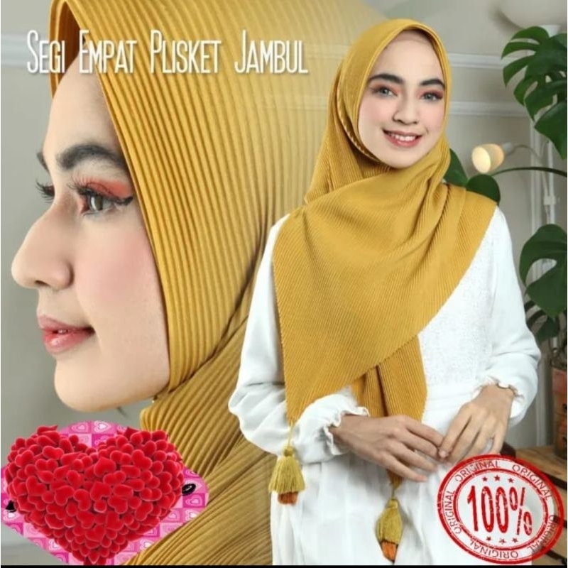 Hijab Segi Empat Plisket Bandul atau Jambul
