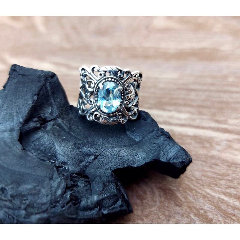 cincin perak ukiran bali permata natural