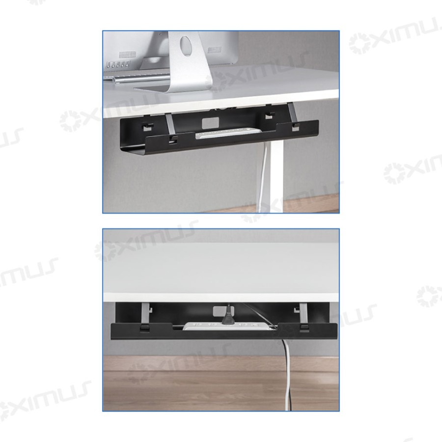 Underdesk Cable Management Tray Large Storage Capacity Oximus C90 - White &amp; Gray