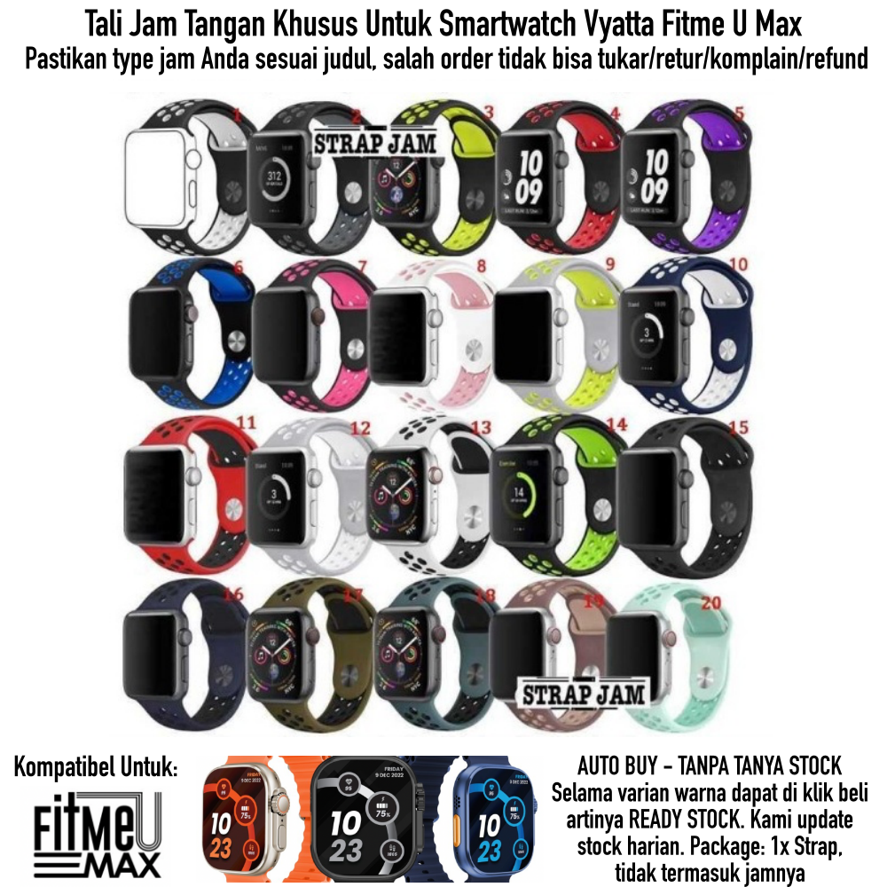 Tali Jam Tangan Smartwatch Vyatta Fitme U Max - Large Nike Sporty Stylish Strap Olahraga