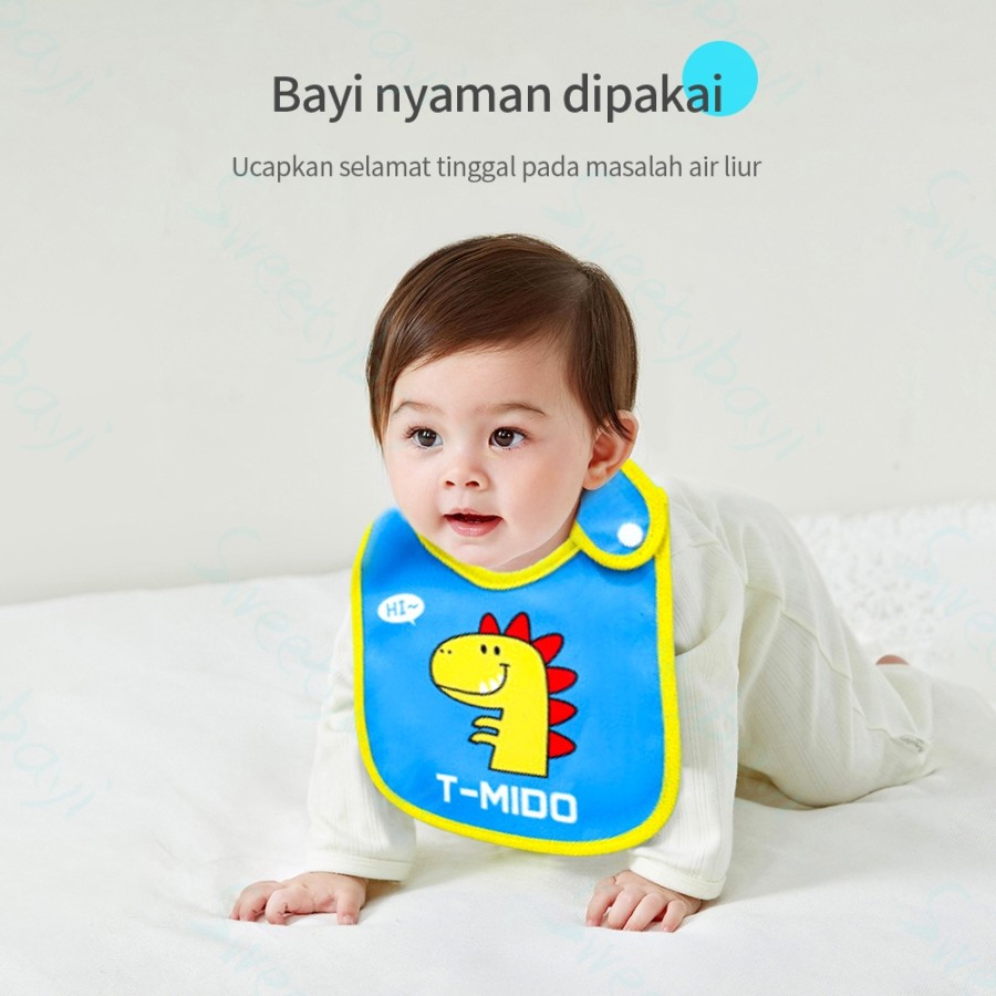 MMM Celemek Makan Bayi Motif Kartun Slabber Anak Waterproof Apron Baby Tahan Air Karakter Bib Bludru Import