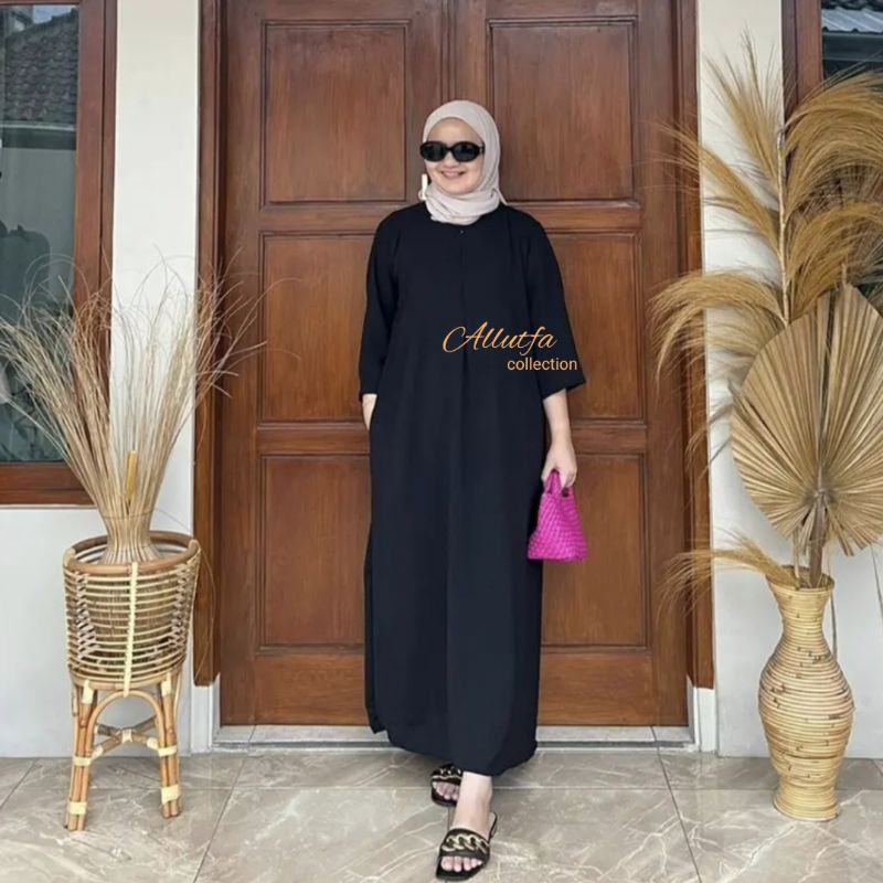 Gamis daster Crinkle Airflow polos panjang busui kekinian