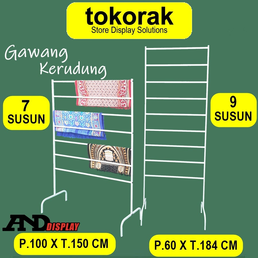 GAWANG KERUDUNG 7 SUSUN RAK BESI JILBAB PASHMINA 9 KRUDUNG PASMINA RAK DISPLAY STAND HANGER