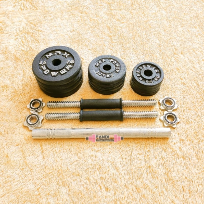 RB [Stik Rubber/Karet] BARBEL 20KG / DUMBBELL SET 20KG / BARBEL SET 20KG-2 SET 10KG