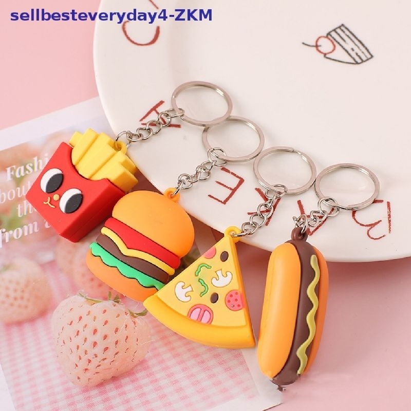 Gantungan Kunci Fast Food Burger Pizza Hotdog French Fries - Ganci Souvenir Import 3D High Quality