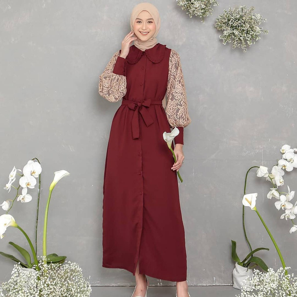 ahmd_store ANDINI MAXY Bahan Crepe mix Brukat ukuran One Size dress wanita terbaru 2023 kekinian mod