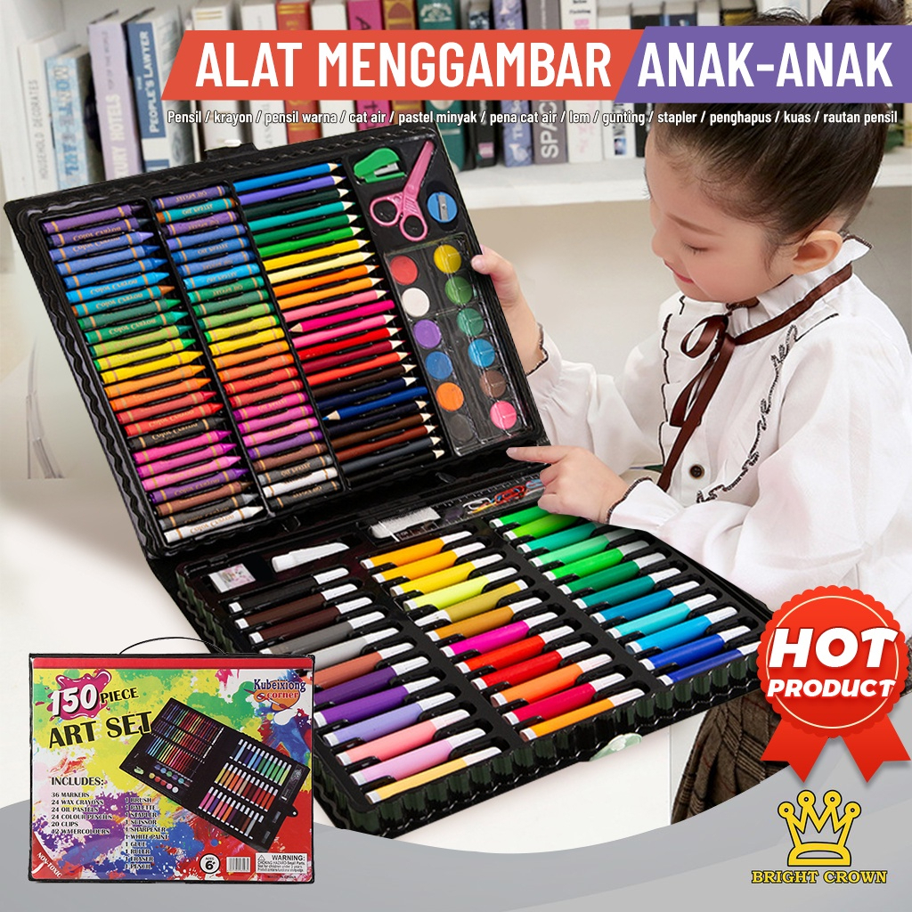 

Set Lengkap Pewarna Bright Crown Pensil Warna Crayon set isi 150 pcs