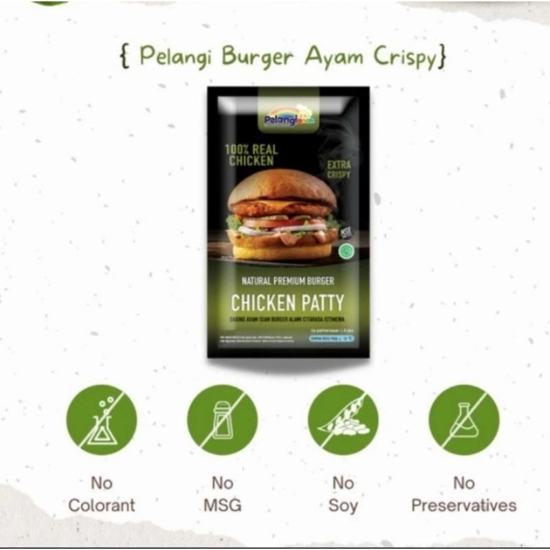 

Burger Chicken Crispy Non MSG & Pengawet Pelangi Healthy Frozenfood