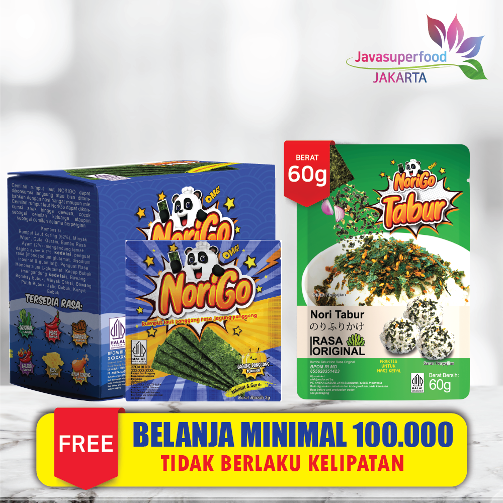 Norigo Jagung Panggang (1 BOX ISI 12 PCS) / Nori Sachet Seaweed Snack 3g Rumput Laut Halal