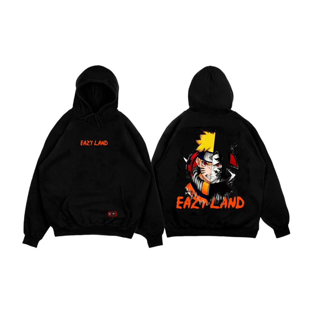 EAZY LAND Jaket Sweater Hoodie Pria Motif Sablon Anime Depan Belakang