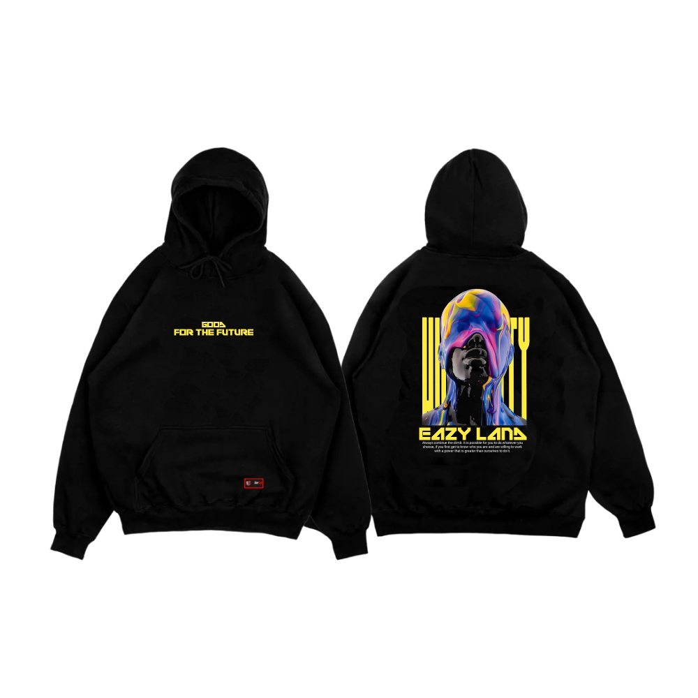 EAZY LAND Jaket Sweater Hoodie Pria Motif Sablon Anime Depan Belakang