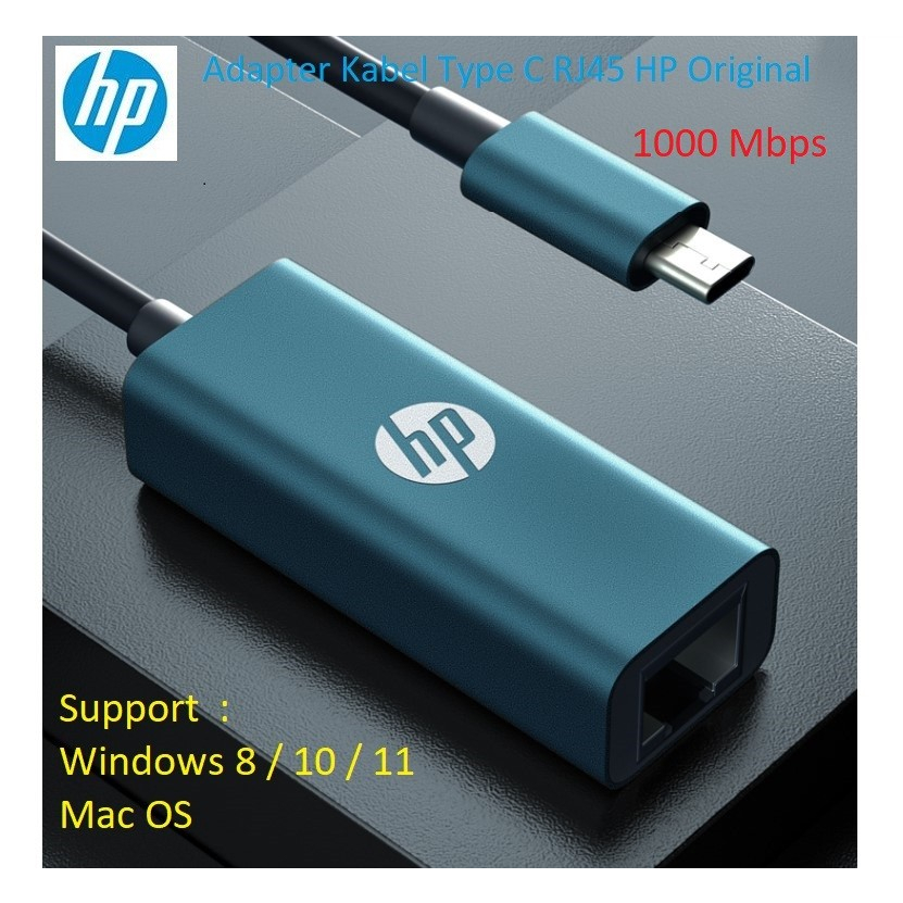 USB Type C to LAN RJ45 Ethernet Adapter HP 1000Mbps Original Terbaru