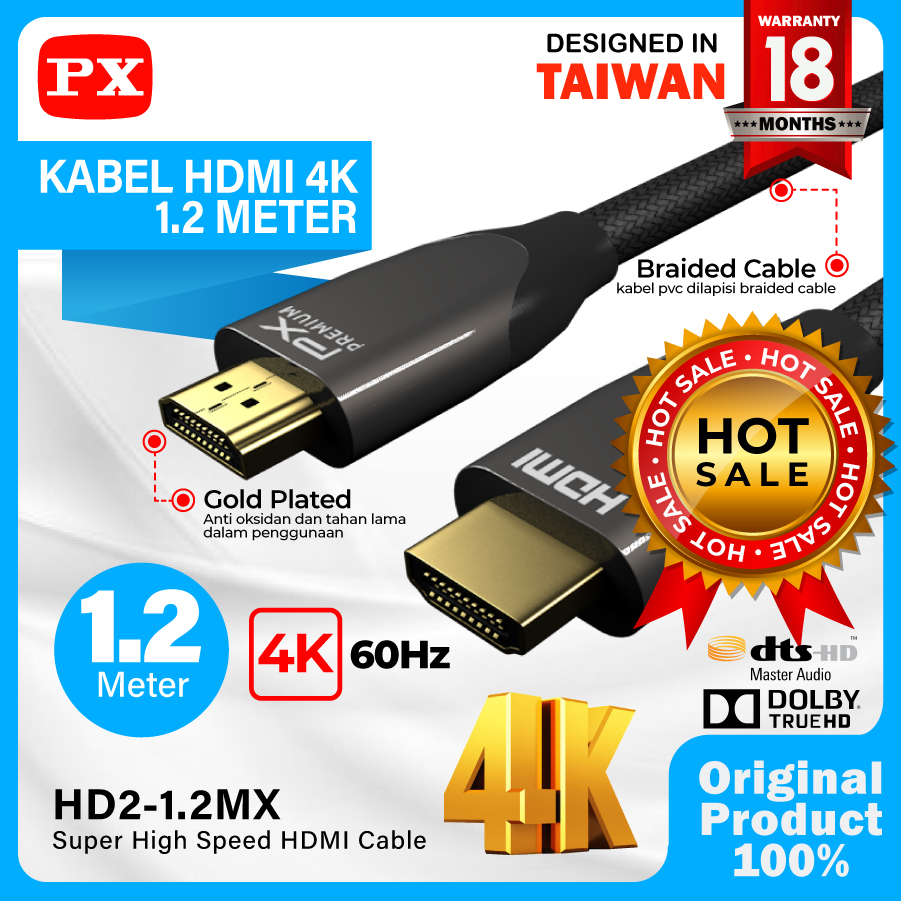 Kabel HDMI Ultra HD 4K High Speed HDR Nylon Braided 1.2M PX HD2-1.2MX