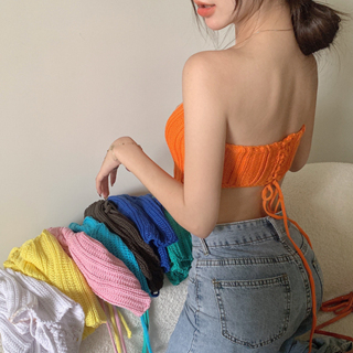 GO!BJ1132 Tanktop Mini Slayer Vest Kemben Pantai Colorful Rajut Sexy Korea Model V Pakaian Wanita