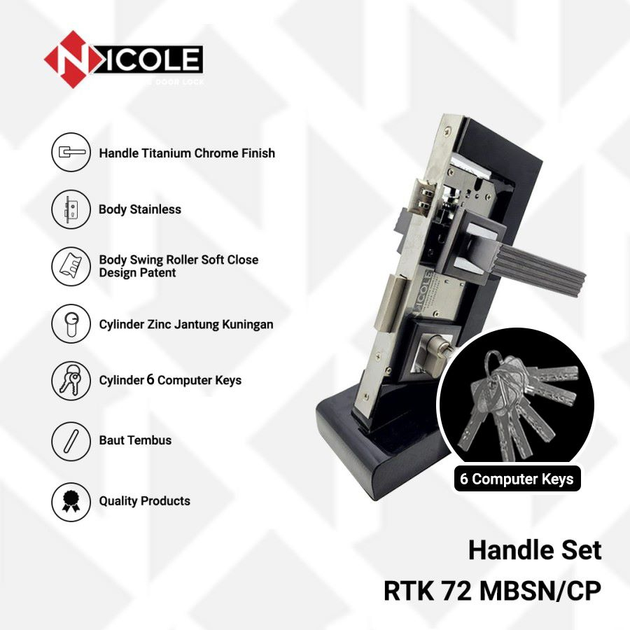 Kunci Pintu Misah / Handle / Gagang Pintu RTK 72 Titanium Chrome