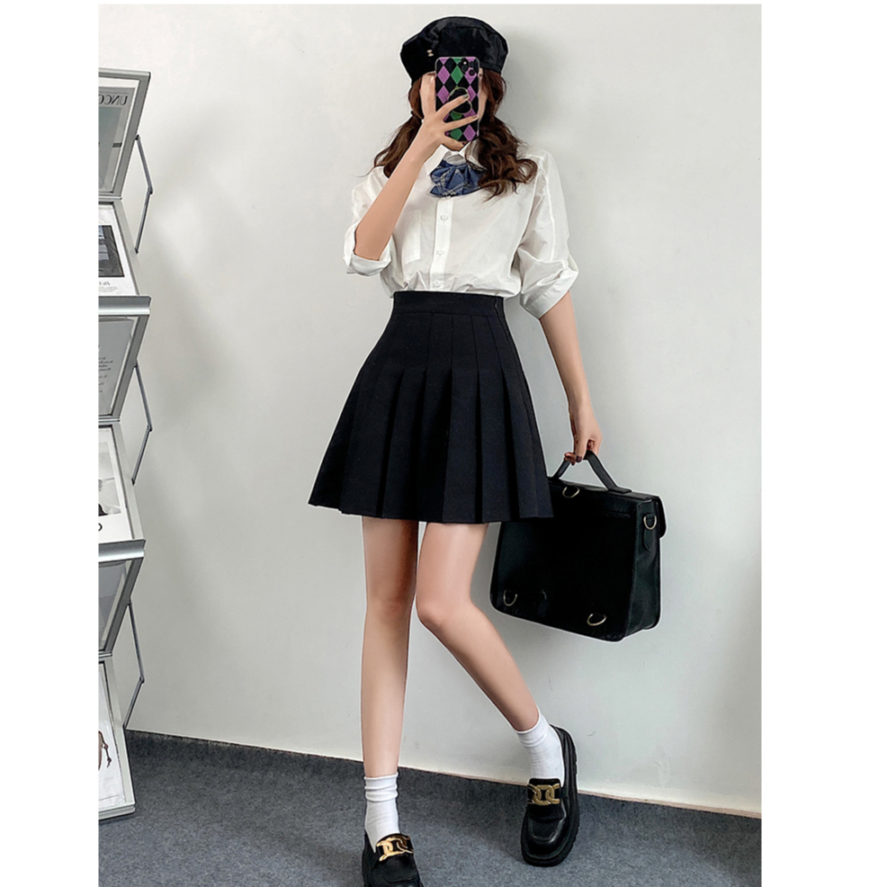 Mini Skirt Wanita Hitam Korean Rok Span Pendek Lipit Casual Skirt