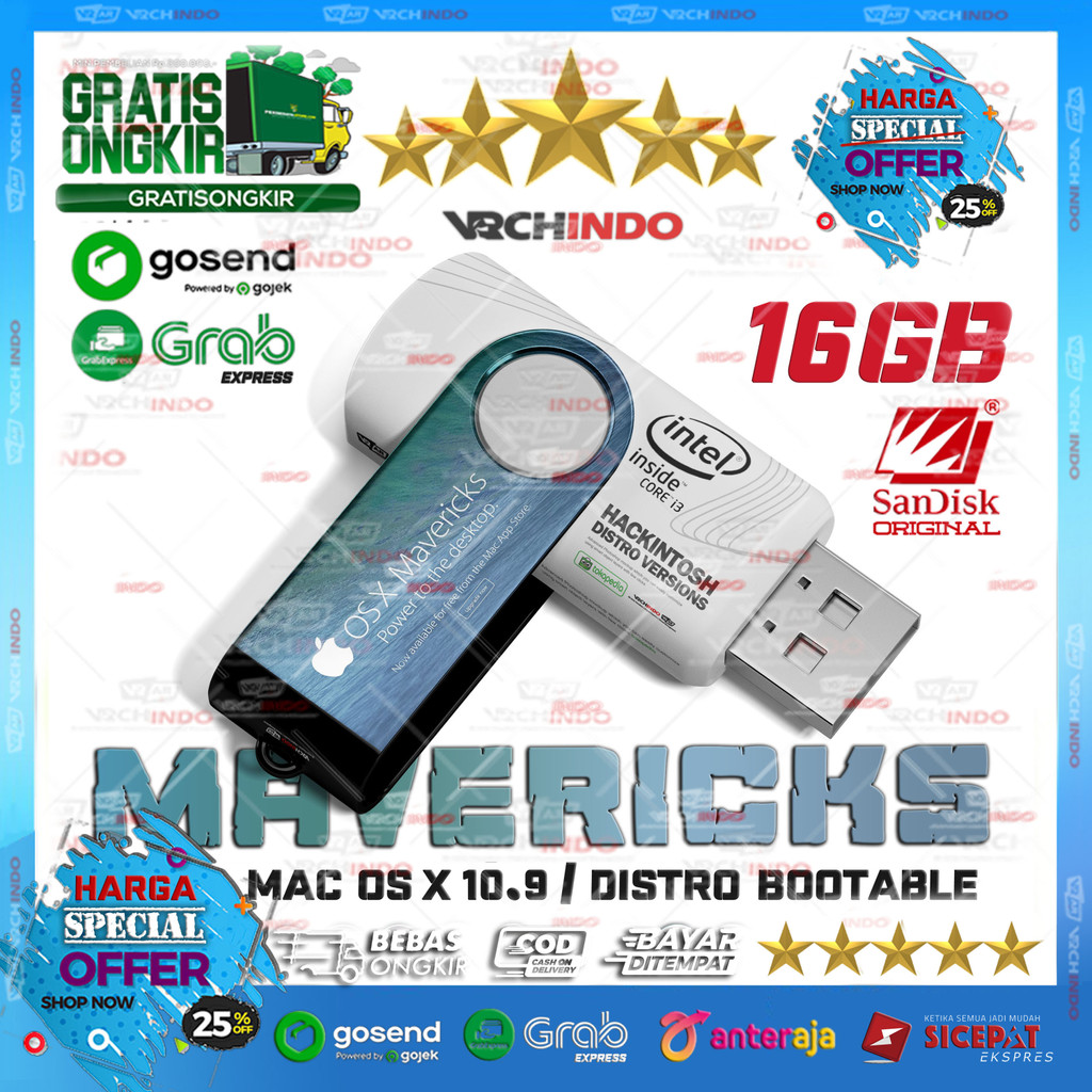 Mac OS X 10.9 - MacOS MAVERICKS | Hackintosh for PC Komputer Dekstop / Laptop | 16GB Bootable Instal