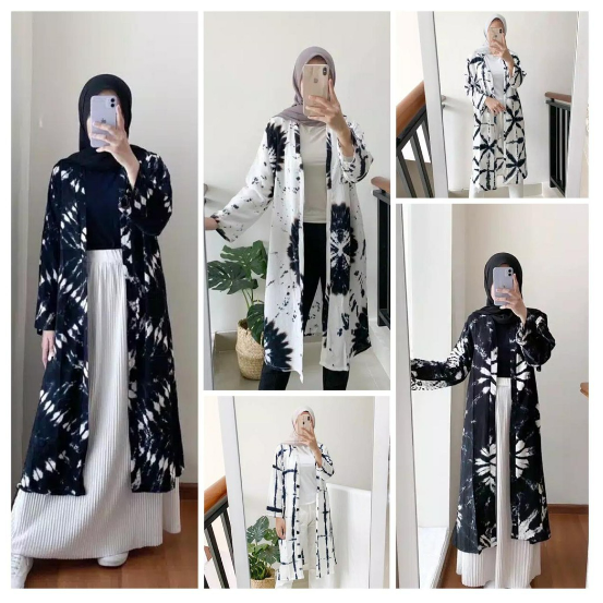 Cardi Shibori SABIYAN HITAM Batik Cardy Long Cardigan Tie Dye  Rayon