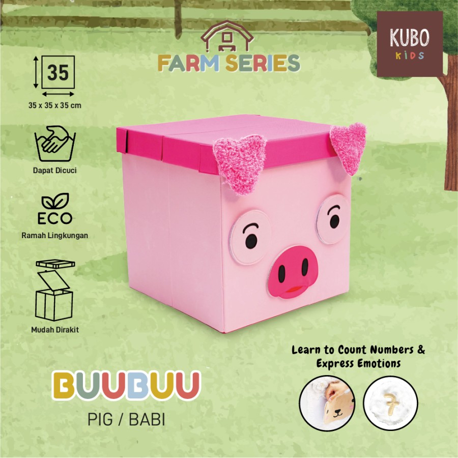 KUBO KIDS FARM 35 X 35 X 35 CM Kotak Penyimpanan Edukatif