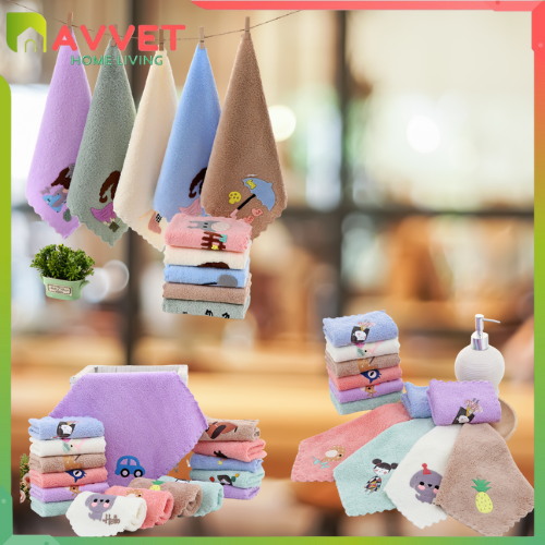 AVVET Handuk Muka Motif Ukuran 25x25cm Sapu Tangan Bulu Halus dan Cepat Kering Serbaguna Quick Drying Face Towel Mini Microfiber Super Lembut Import Murah