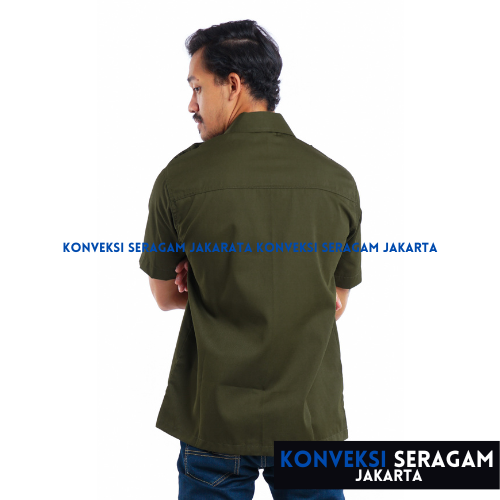 Baju Kemeja PDL Lengan Pendek Seragam Kerja Dinas Lapangan Outdoor Outdor Gunung Komunitas Custom Bordir Hijau Army Pria Wanita